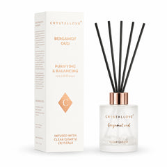 CRYSTALLOVE Bergamot Oud & Clear Quartz Dyfuzor zapachowy z patyczkami i kryształem górskim 120 ml