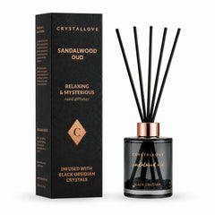 CRYSTALLOVE Sandalwood Oud & Black Obsidian Dyfuzor Zapachowy z patyczkami i czarnym obsydianem 120 ml