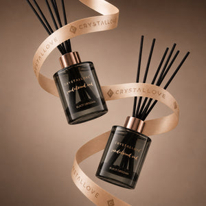 CRYSTALLOVE Sandalwood Oud & Black Obsidian Dyfuzor Zapachowy z patyczkami i czarnym obsydianem 120 ml
