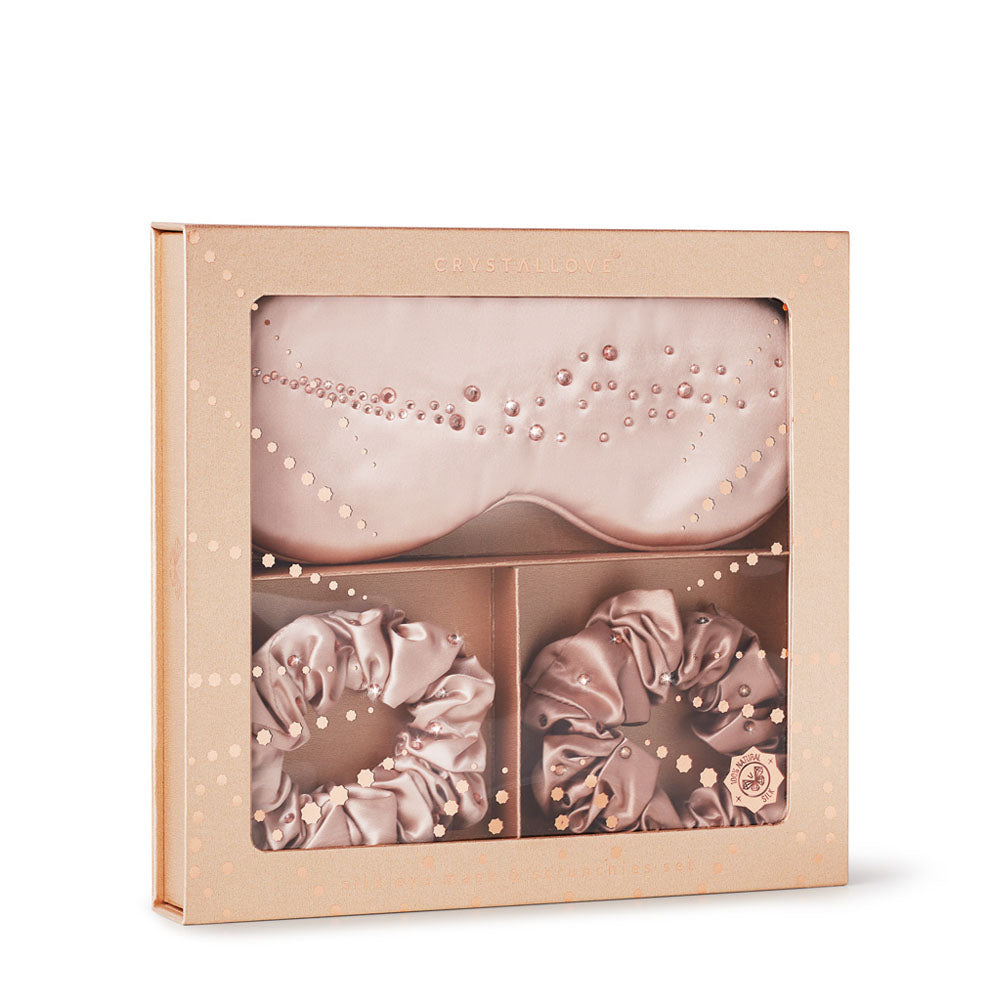 CRYSTALLOVE Silk eye mask & scrunchies set - opaska na oczy i gumki z jedwabiu - limited edition
