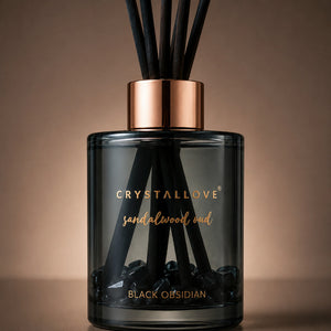 CRYSTALLOVE Sandalwood Oud & Black Obsidian Dyfuzor Zapachowy z patyczkami i czarnym obsydianem 120 ml