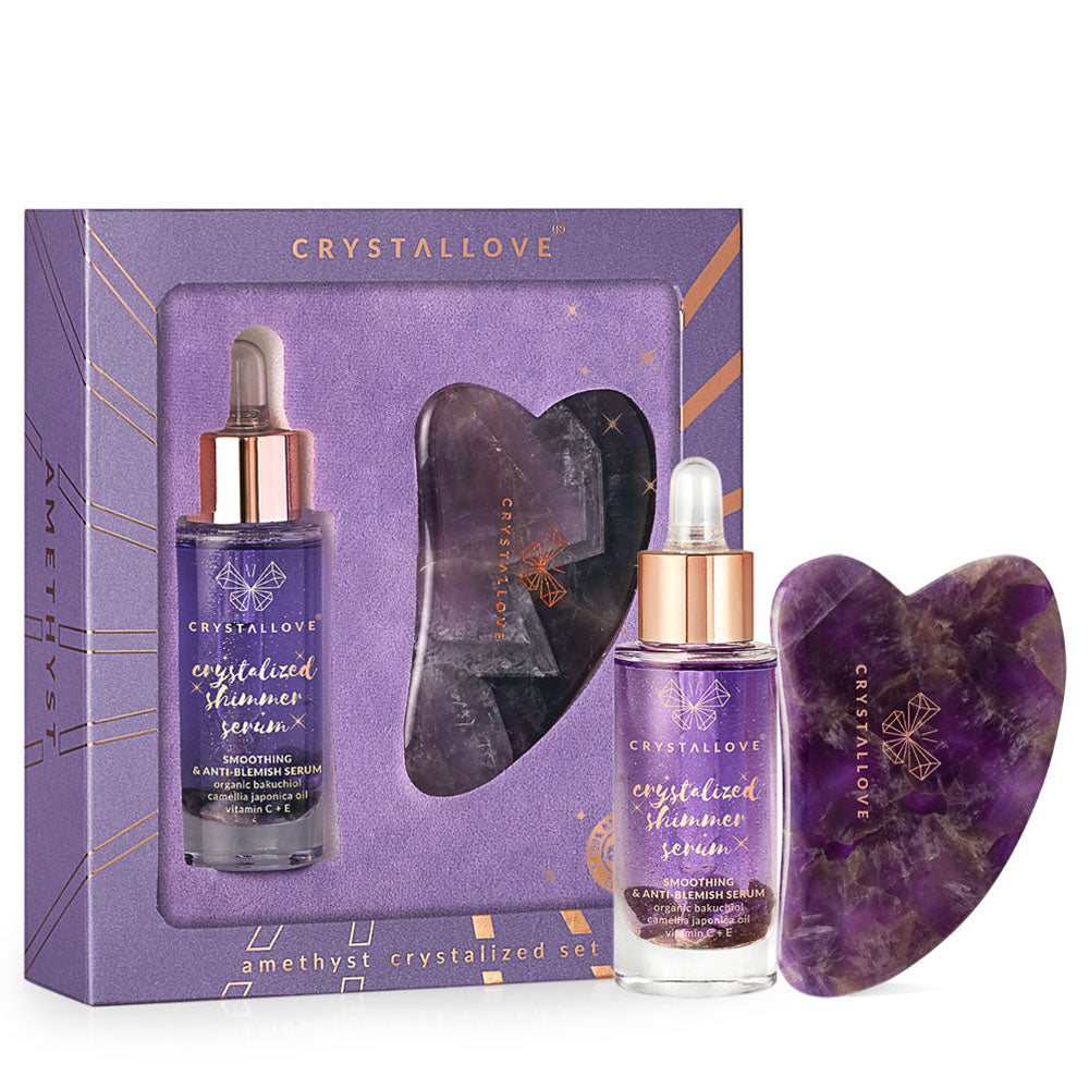 crystallove amethyst crystalized set - serum do twarzy i płytka gua sha z ametystu