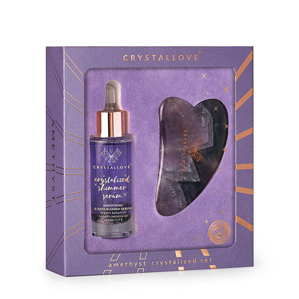 crystallove amethyst crystalized set - serum do twarzy z ametystem i płytka gua sha z ametystu