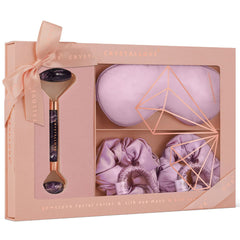 crystallove amethyst home SPA set - roller z ametystu + opaska z jedwabiu + 4 gumki z jedwabiu
