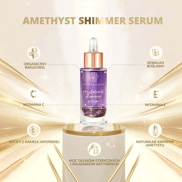 crystallove amethyst shimmer serum - serum do twarzy z ametystem, bakuchiolem i lawendą