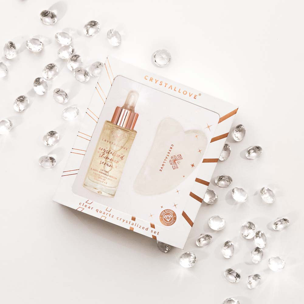 crystallove clear quartz crystalized set - serum do twarzy z kryształem i płytka do masażu gua sha