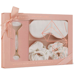 crystallove clear quartz home SPA set - roller z krysztalu gorskiego + opaska z jedwabiu + 4 gumki z jedwabiu