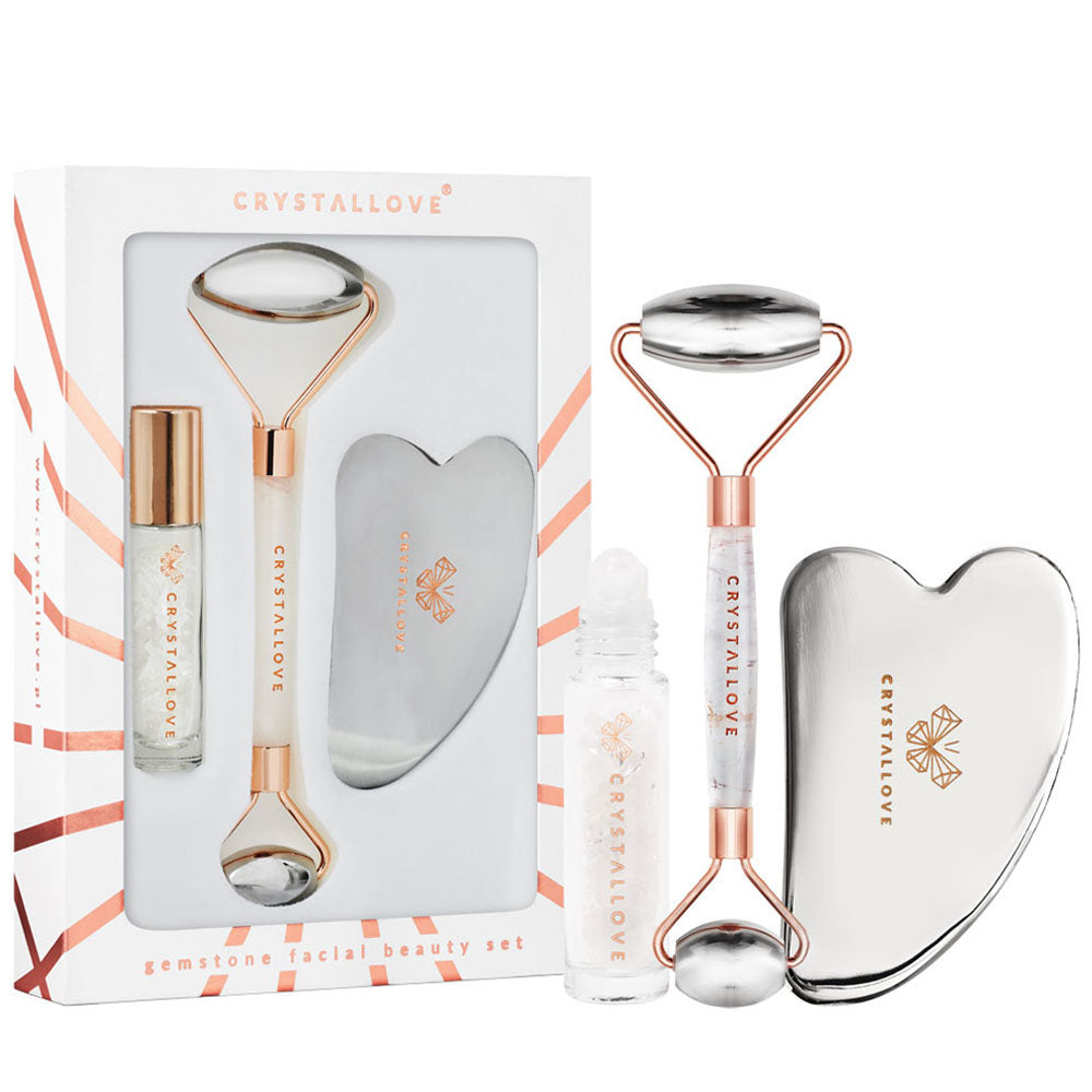 crystallove cryo ice beauty set - roller i gua sha stal nierdzewna