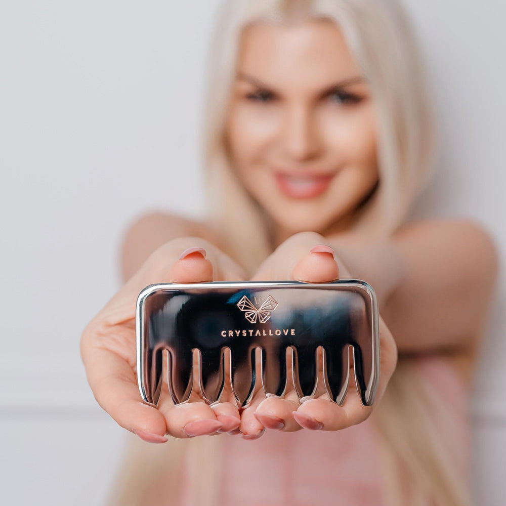 crystallove cryo ice comb - grzebień do masażu skóry głowy i ciała ze stali nierdzewnej