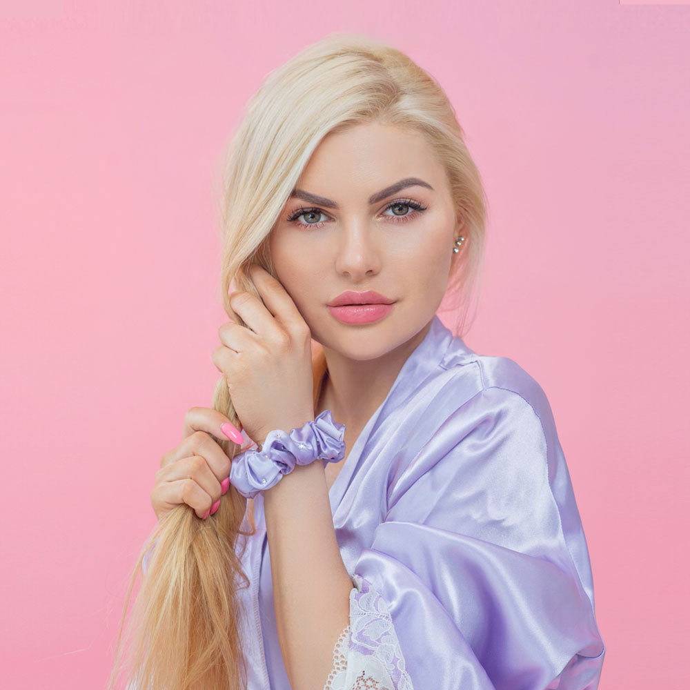 crystallove gumka do włosow z jedwabiu mulberry z kryształkami - lilac