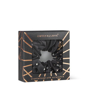 crystallove gumka do włosów z jedwabiu z kryształkami - jedwabna scrunchie czarna