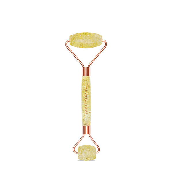 crystallove - masazer do twarzy z bursztynu cytrynowego - citrine amber roller