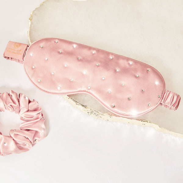 crystallove opaska na oczy z jedwabiu do spania z kryształkami - rose gold