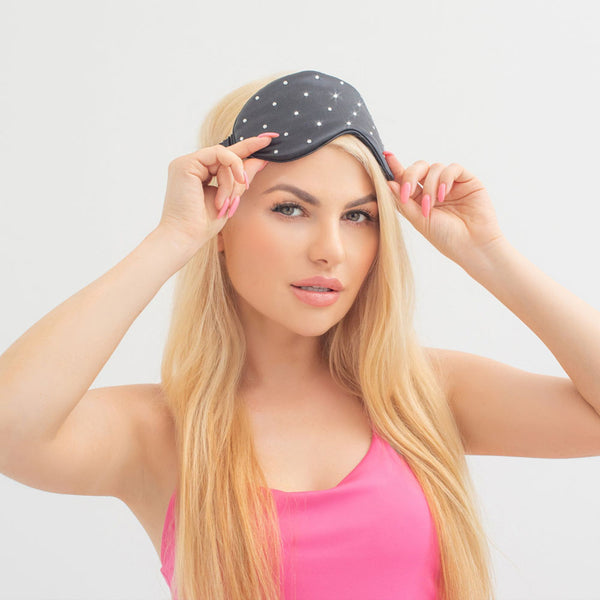 crystallove opaska na oczy z jedwabiu z kryształkami czarna - silk eye mask