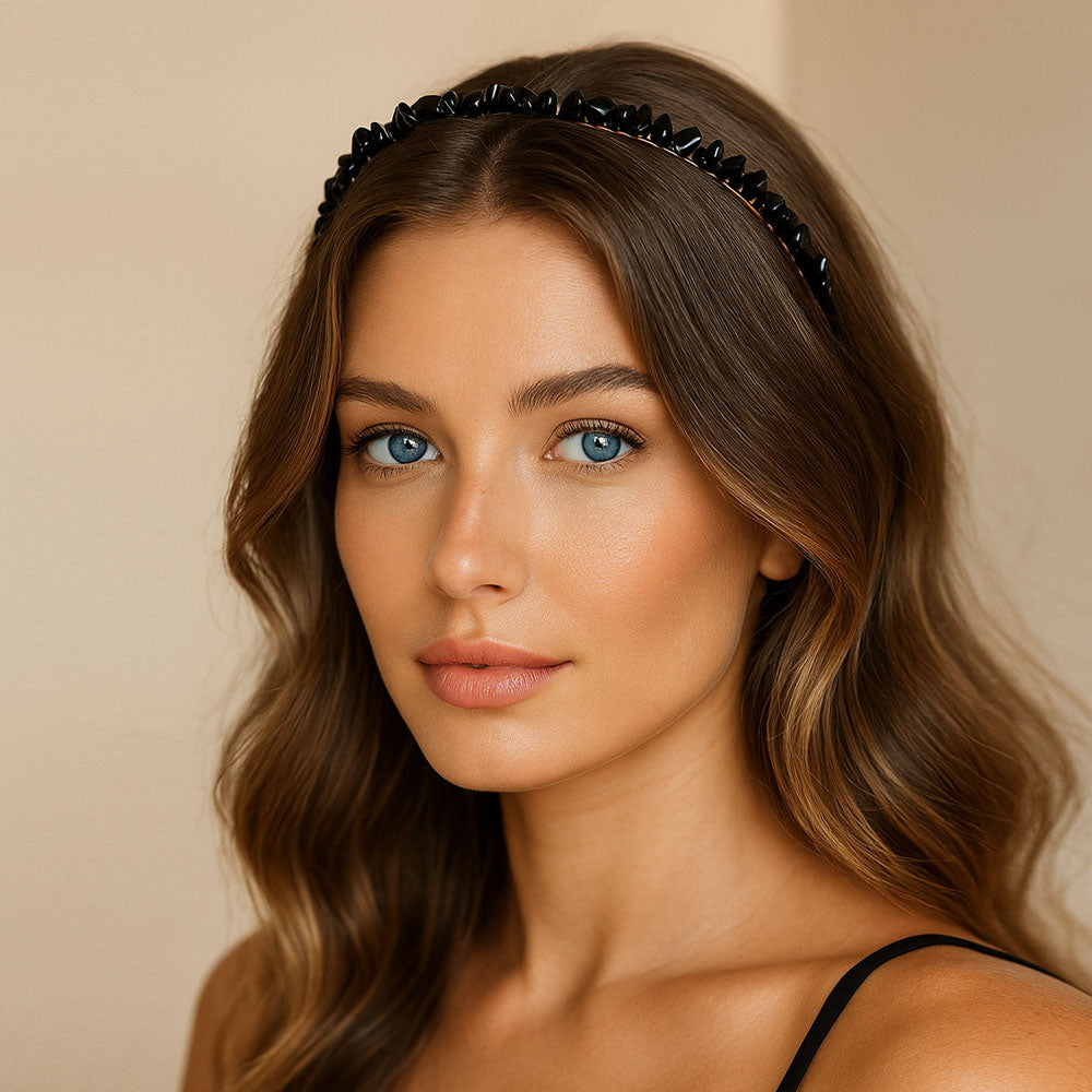 Opaska na włosy CRYSTALLOVE z naturalnym czarnym obsydianem