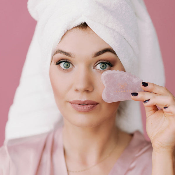 crystallove płytka do masażu twarzy gua sha 3D z kwarcu różowego