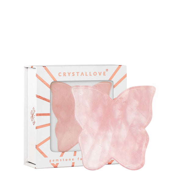 crystallove plytka motylek do masazu twarzy gua sha z kwarcu rozowego