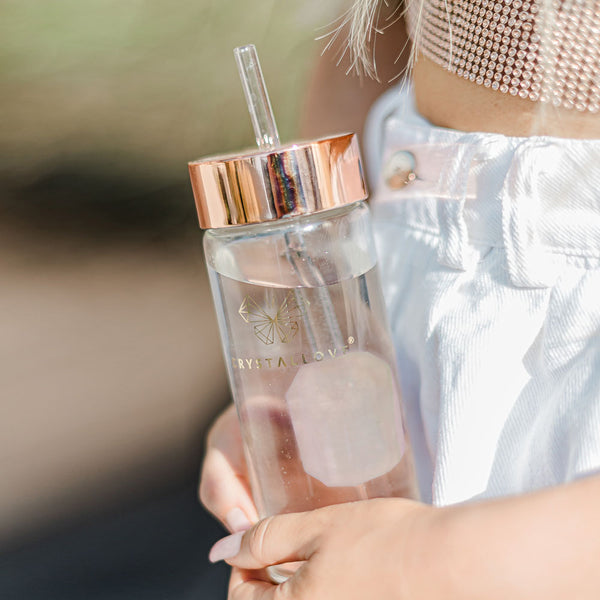 crystallove rose quarz water bottle with straw 400ml
