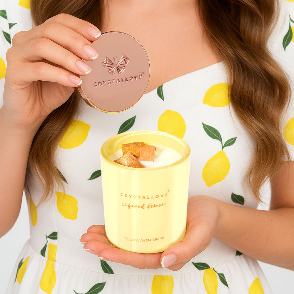 CRYSTALLOVE Świeca sojowa z awenturynem SUGARED LEMON 400g - limited edition