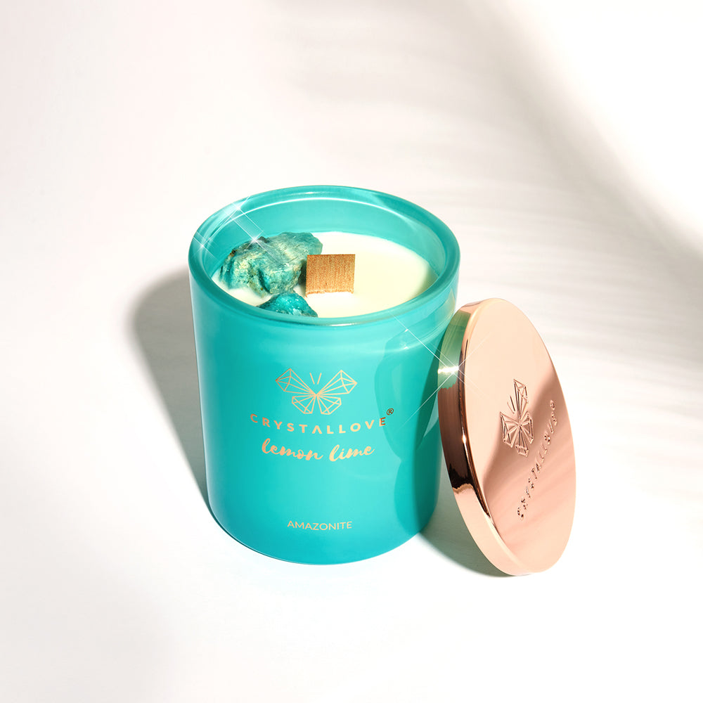 CRYSTALLOVE Świeca sojowa z amazonitem - lemon lime 400g - limited edition
