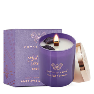 crystallove świeca sojowa z ametystem i drewniany knot