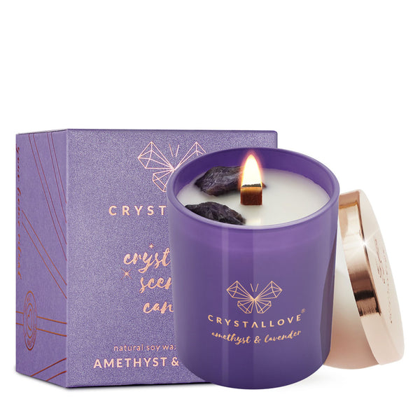 crystallove świeca sojowa z ametystem i drewniany knot