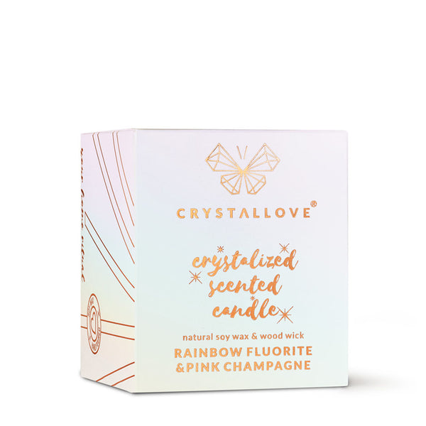 crystallove świeca sojowa z fluorytem tęczowym w pudełku