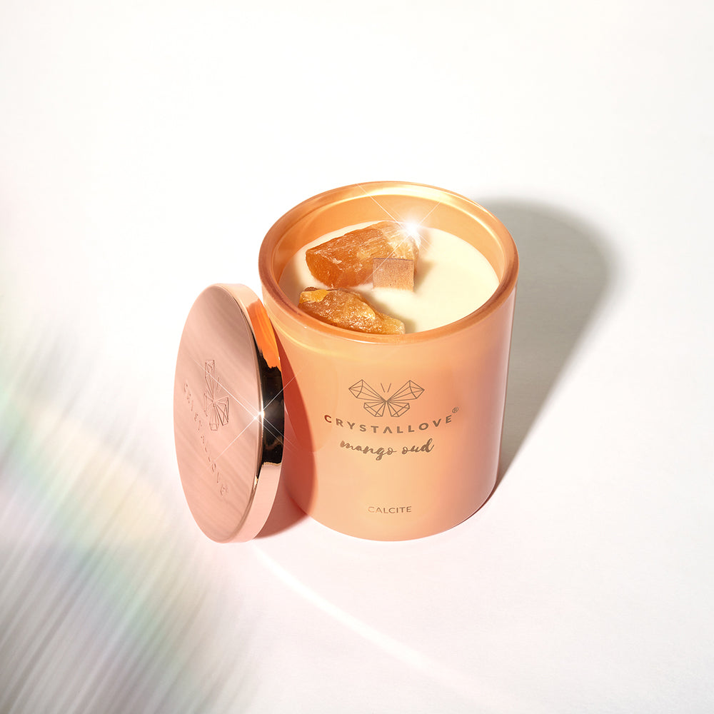 crystallove świeca sojowa z kalcytem - mango oud 400g - limited edition