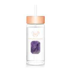 crystallove szklana butelka na wodę z ametystem i słomką 400ml