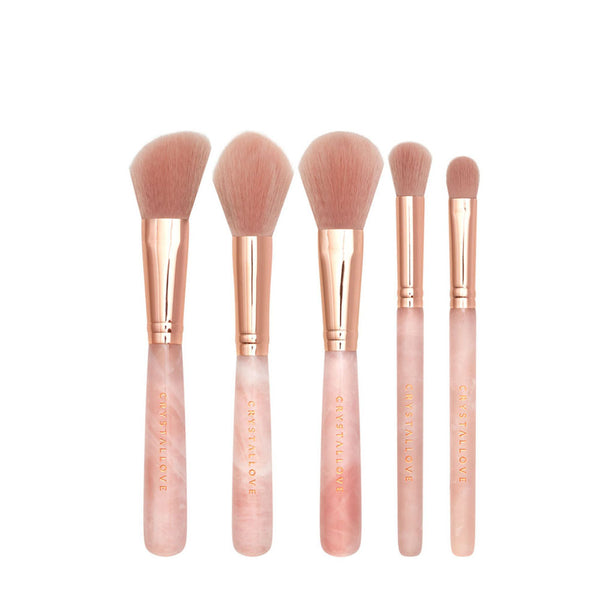 crystallove zestaw pedzli z kwarcu rozowego - rose quartz makeup brushes