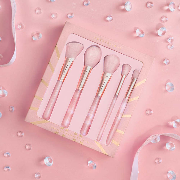 crystallove zestaw pędzli z kwarcu rozowego - rose quartz makeup brushes set