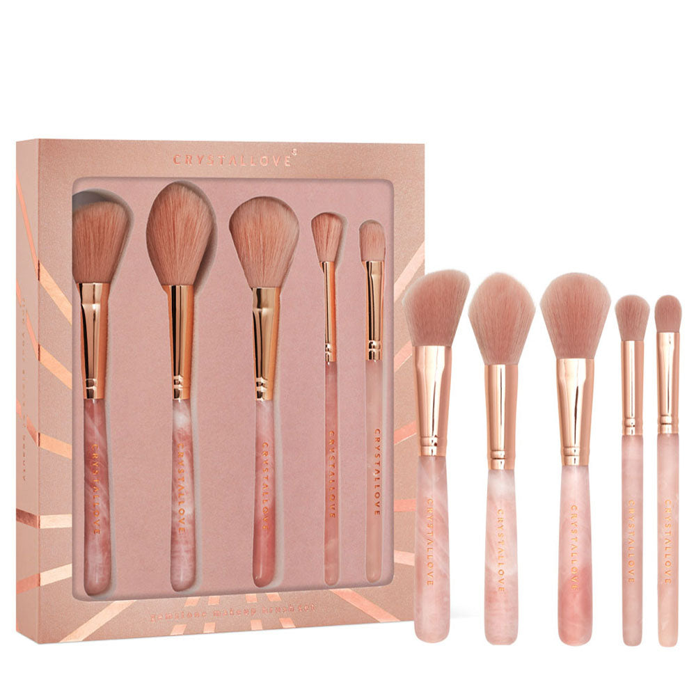 crystallove zestaw pedzli z kwarcu rozowego - rose quartz makeup brushes set