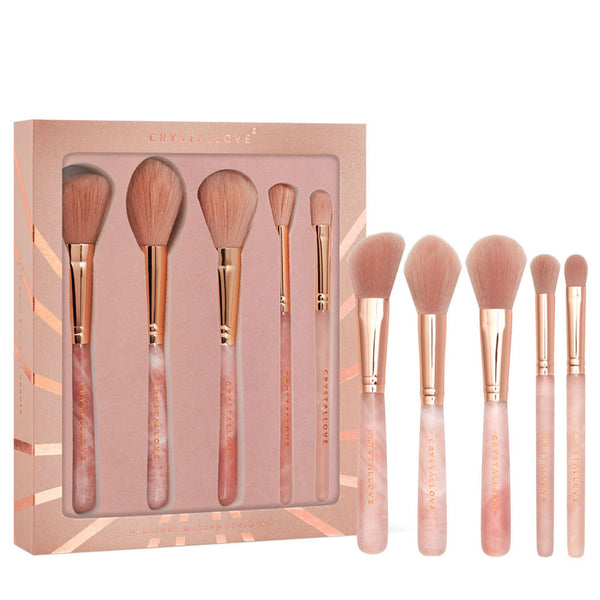 crystallove zestaw pedzli z kwarcu rozowego - rose quartz makeup brushes set