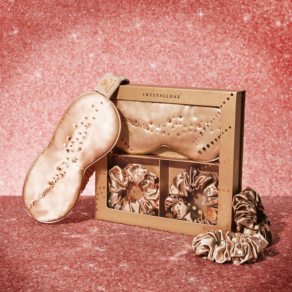 CRYSTALLOVE Silk eye mask & scrunchies set - opaska na oczy i gumki z jedwabiu - limited edition