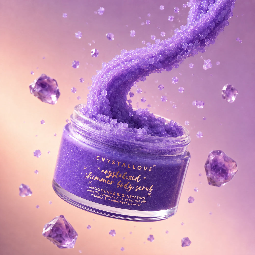 Peeling do ciała z ametystem i lawendą CRYSTALLOVE w szklanym słoiczku