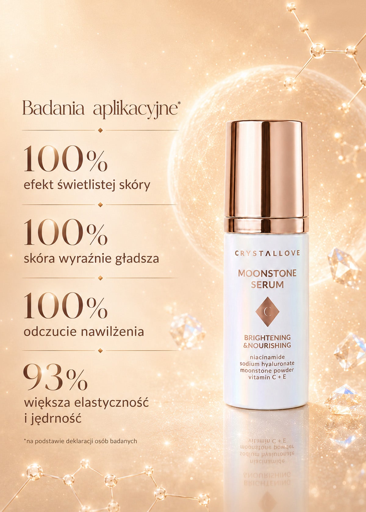 Efekty stosowania serum do twarzy z pyłem z kamienia księżycowego CRYSTALLOVE