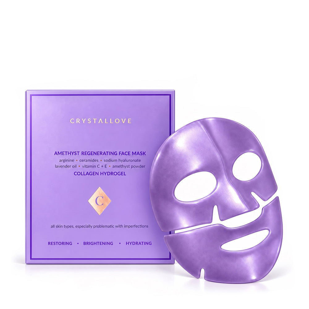 Hydrożelowa regenerująca maska do twarzy z ametystem, kolagenem i ceramidami CRYSTALLOVE – Amethyst Regenerating Face Mask