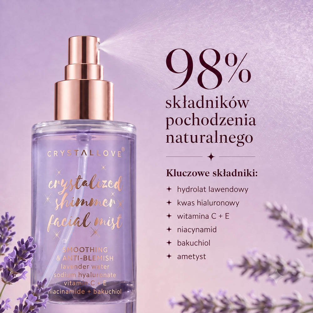 Mgiełka do twarzy z ametystem i lawendą | CRYSTALLOVE Amethyst Shimmer Facial Mist