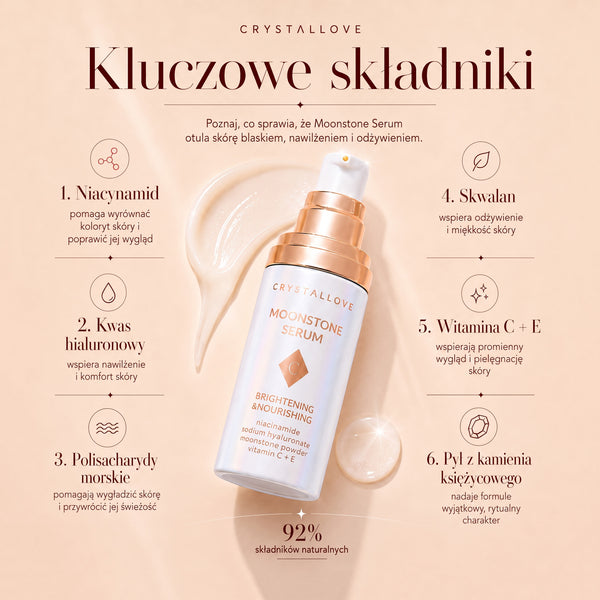 Kluczowe składniki Moonstone Serum marki CRYSTALLOVE