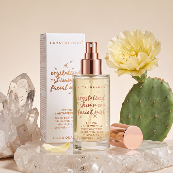 Mgiełka do twarzy z opuncją figową w pudelku | CRYSTALLOVE Clear Quartz Shimmer Facial Mist