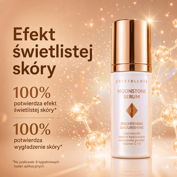 Mleczne serum do twarzy CRYSTALLOVE z niacynamidem, kwasem hialuronowym i kamieniem księżycowym - efekt świetlistej skóry