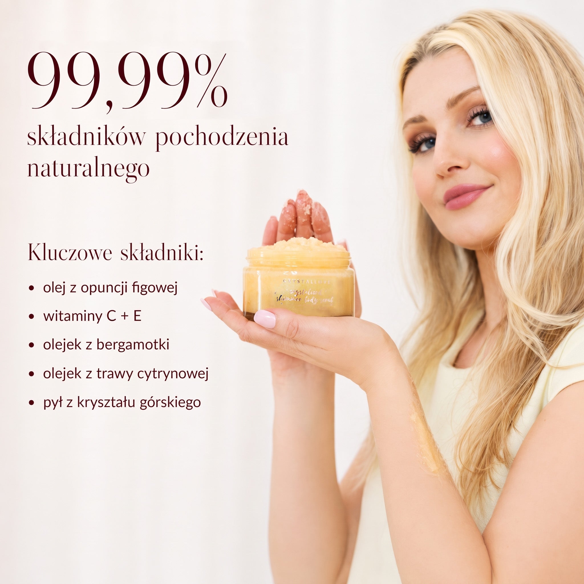 Naturalny peeling do ciała z olejkami i opuncją figową | CRYSTALLOVE Clear Quartz Shimmer Body Scrub