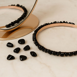 Elegancka opaska na włosy CRYSTALLOVE z czarnym obsydianem – naturalna ozdoba do stylizacji