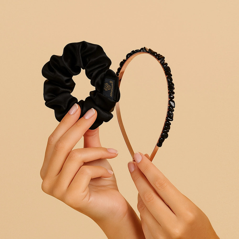 Zestaw do włosów z obsydianem i jedwabiem – Obsidian Energy Hair Set CRYSTALLOVE