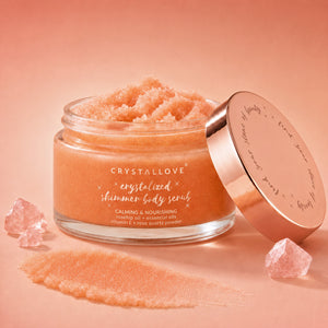 Cukrowy peeling do ciała CRYSTALLOVE z różą, werbeną i pyłem z kwarcu różowego