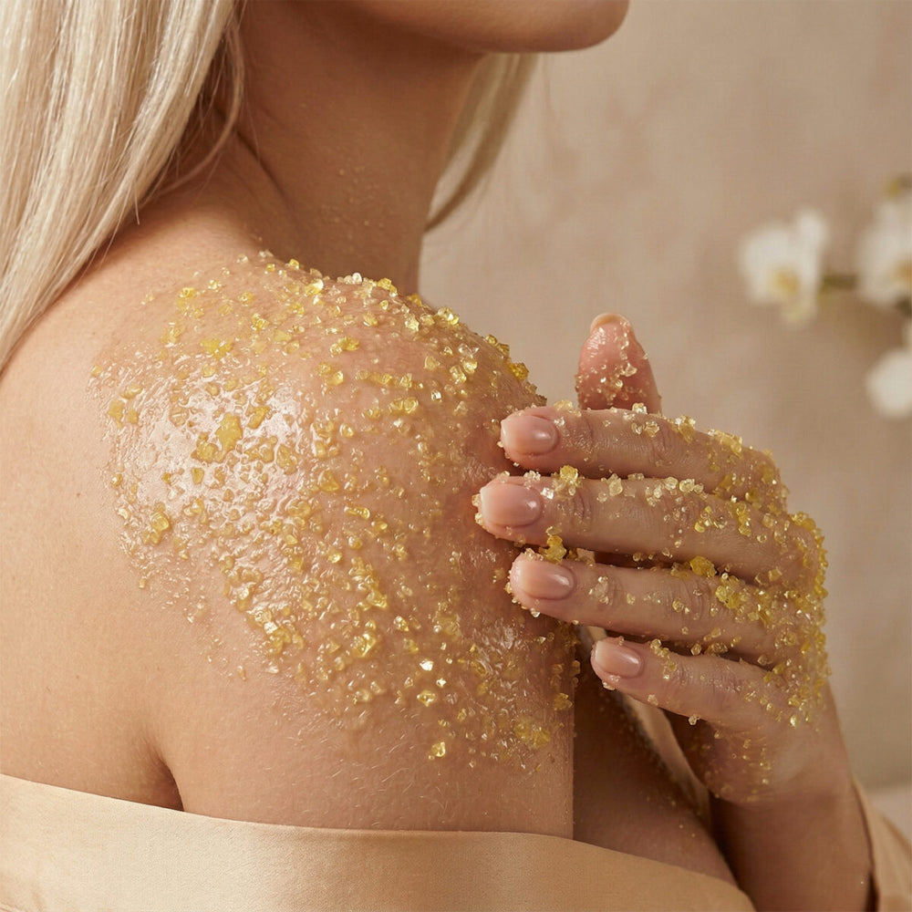 Peeling do ciała z kryształem górskim CRYSTALLOVE w szklanym opakowaniu