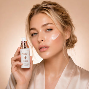 Rozjaśniająco-odżywcze serum do twarzy CRYSTALLOVE z kamieniem księżycowym, niacynamidem i kwasem hialuronowym