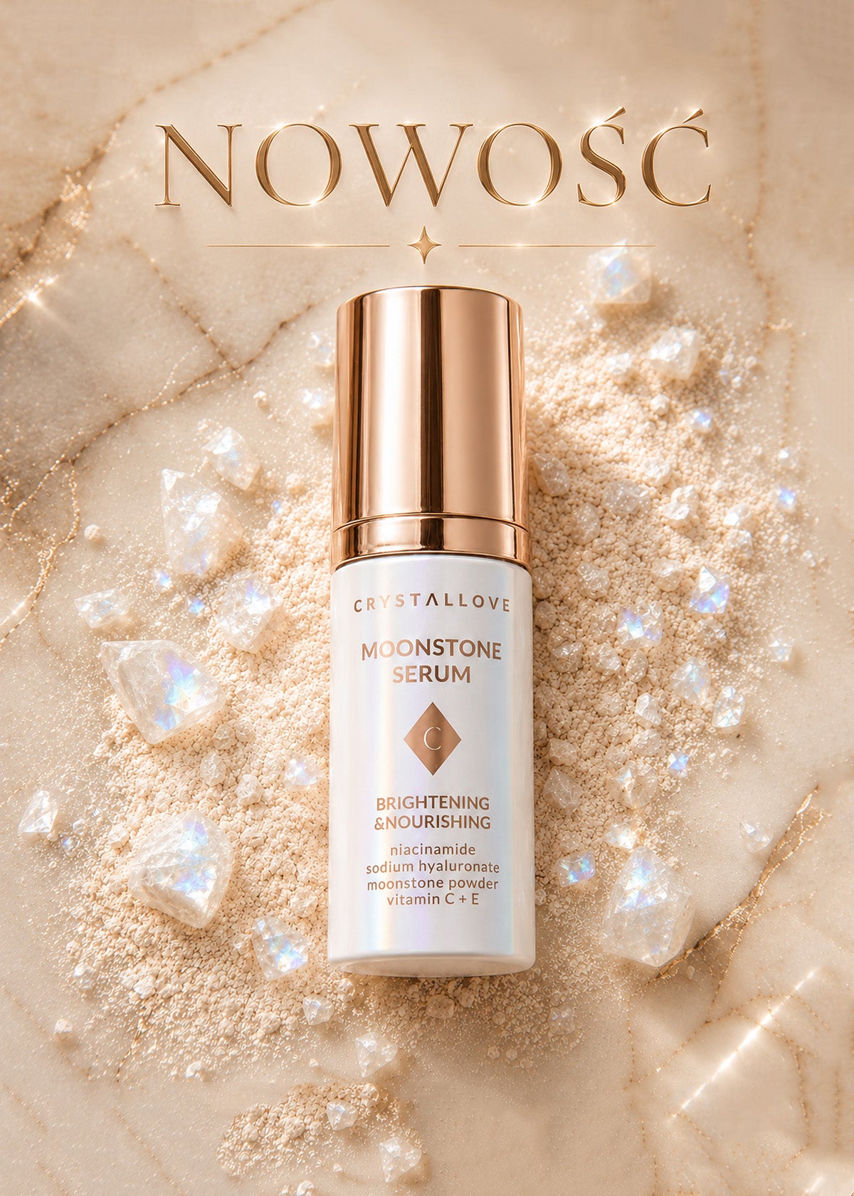 Serum do twarzy z kamieniem księżycowym CRYSTALLOVE do codziennej pielęgnacji skóry