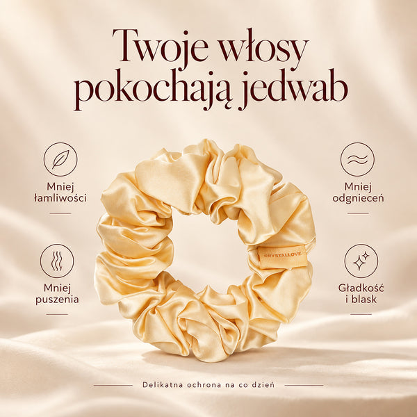 Dlaczego warto stosować jedwabne gumki do włosów | CRYSTALLOVE silk scrunchie yellow
