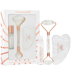 CRYSTALLOVE Clear Quartz Beauty Set - zestaw do masazu twarzy gua sha i roller z krysztalu gorskiego